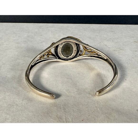 Carolyn Pollack Sterling Silver & Brass Gold Sheen Obsidian Cuff Bracelet - Picture 3 of 6